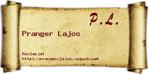 Pranger Lajos névjegykártya